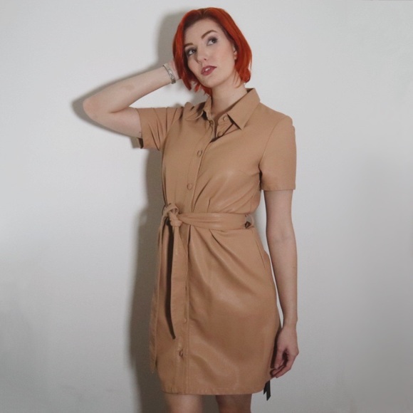 NWT Blank NYC - Faux Leather Tan Button Dress - Picture 2 of 10